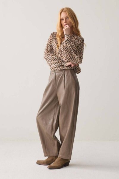 Balloon trouser soft faux leather l-taupe Summum