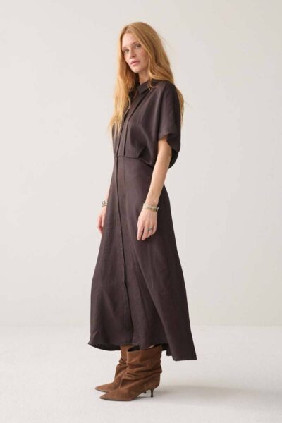 Dress button down light twill dark chocolat Summum