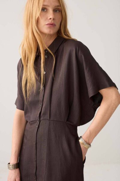Dress button down light twill dark chocolat Summum
