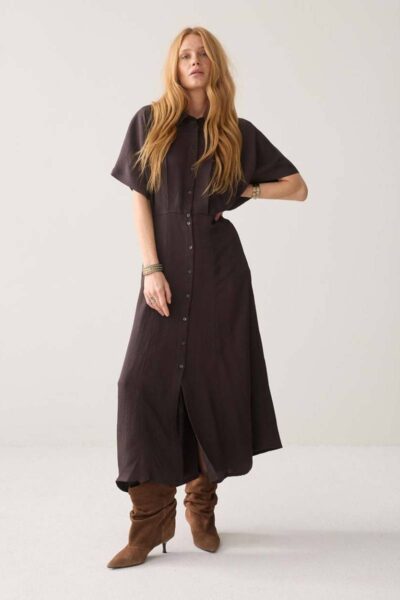 Dress button down light twill dark chocolat Summum