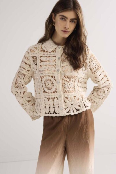 Short cardigan flower crochet knit ivory Summum