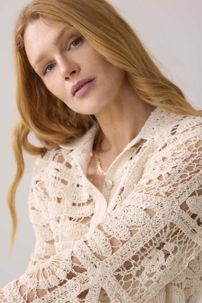 Short cardigan flower crochet knit ivory Summum
