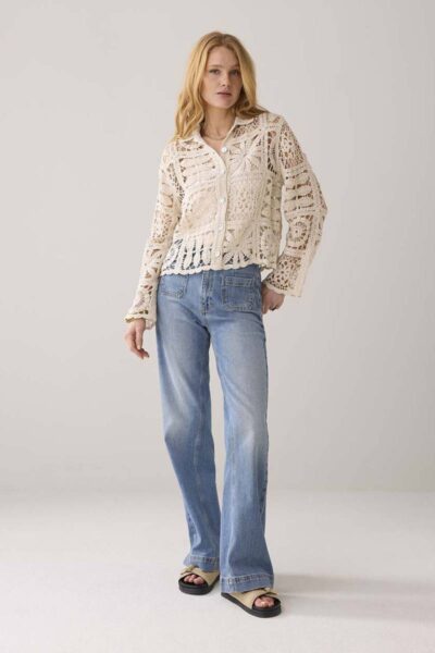 Short cardigan flower crochet knit ivory Summum