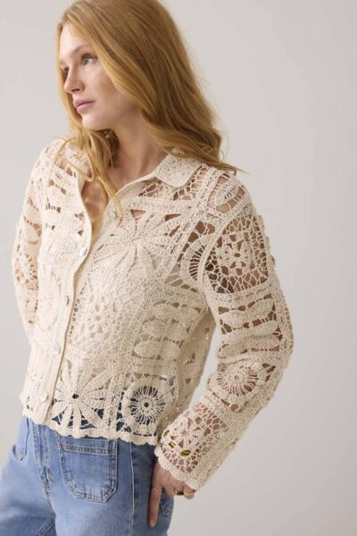 Short cardigan flower crochet knit ivory Summum