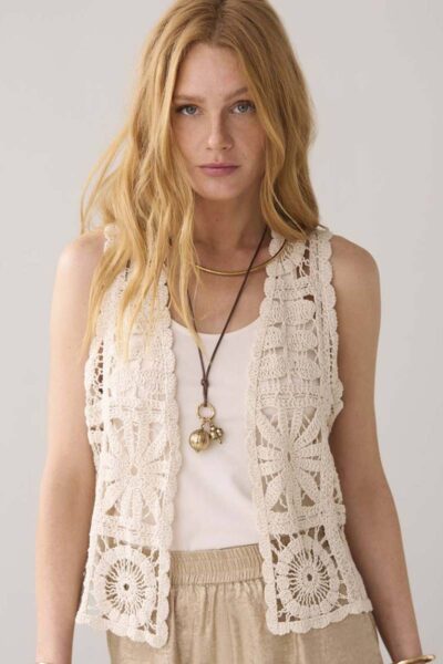 Gilet flower crochet knit ivory Summum