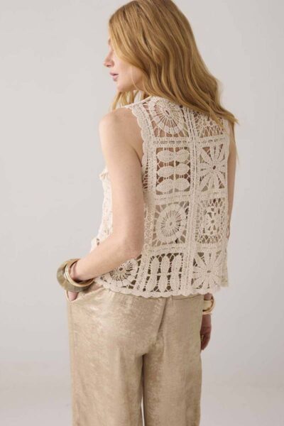 Gilet flower crochet knit ivory Summum