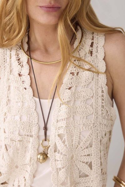 Gilet flower crochet knit ivory Summum