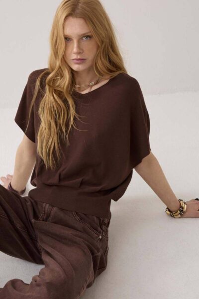 V-neck sweater viscose blend knit coffee Summum