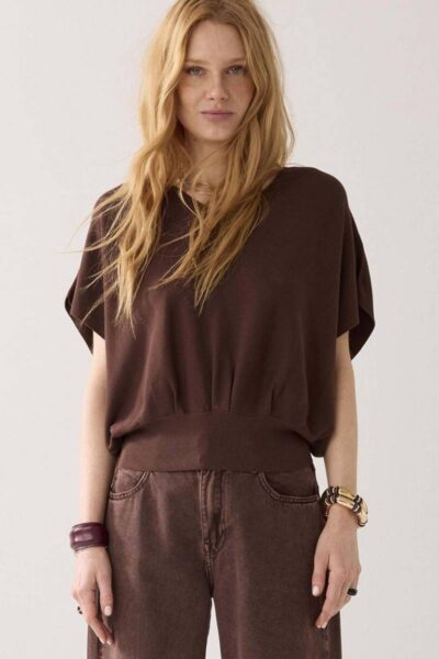 V-neck sweater viscose blend knit coffee Summum