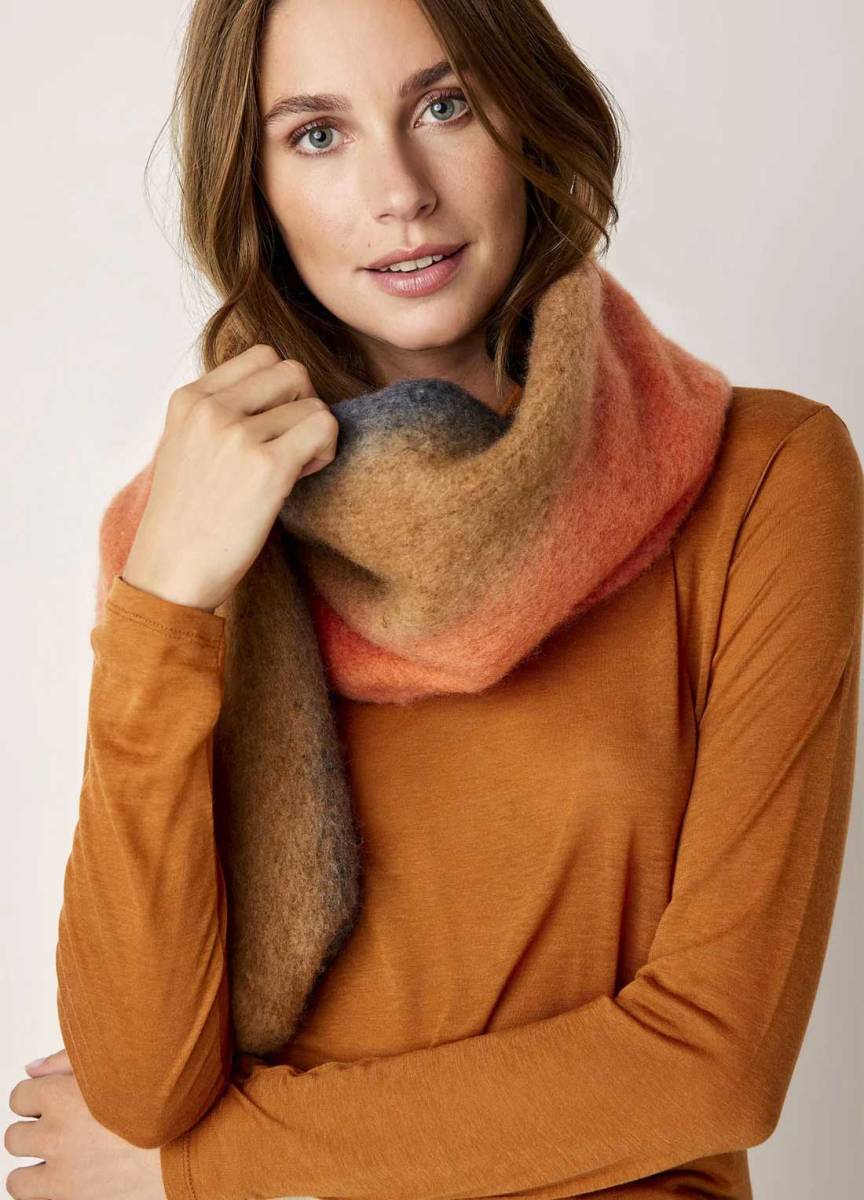 Stripe scarf leather brown Summum