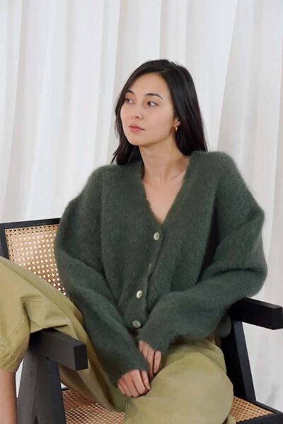 Malia bottoned v-neck cardigan military TWNS