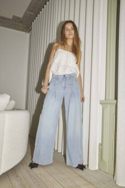 Cindy eyelet wide jeans fade denim Co’Couture
