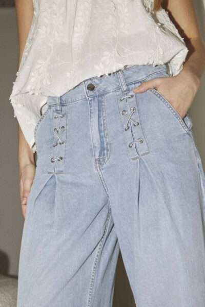 Cindy eyelet wide jeans fade denim Co’Couture