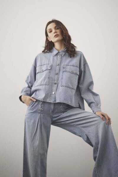 Cindy eyelet wide jeans fade denim Co’Couture