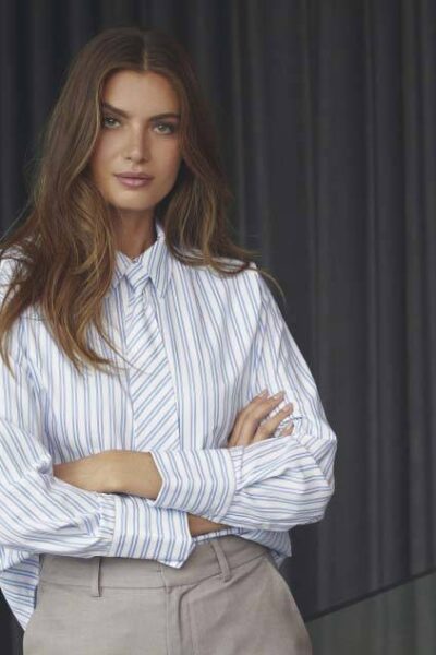 Devin stripe tie shirt blue Co’Couture