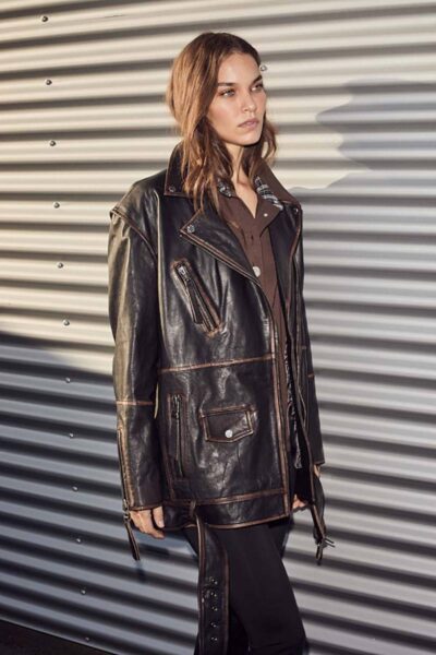 Leather biker wing jacket black Haute L’Amitie