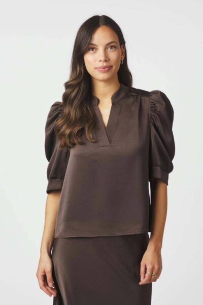 Roella heavy sateen blouse dark brown Neo Noir