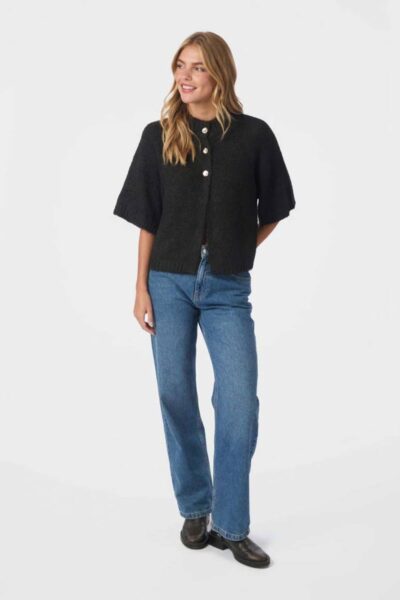 Benuta fluffy knit cardigan dark brown Neo Noir