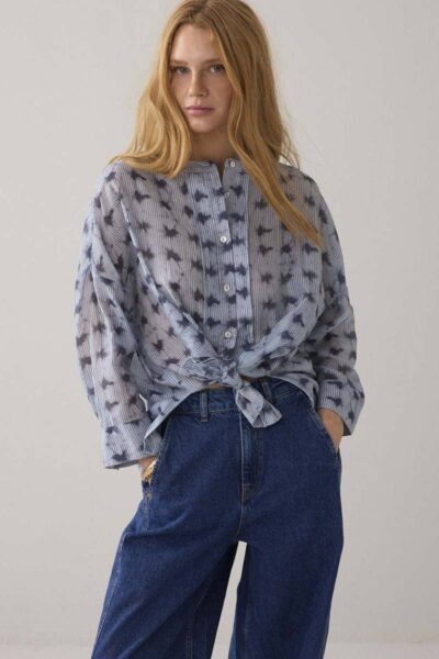 Blouse tie dye stripe soft blue Summum