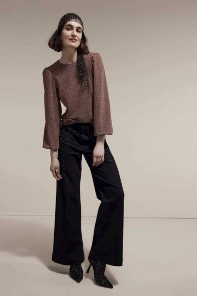 Long sleeve top lurex jersey rosewood Summum Woman