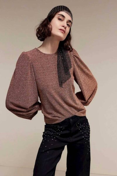 Long sleeve top lurex jersey rosewood Summum Woman