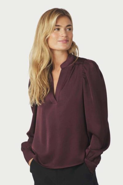Rosslyn heavy sateen blouse burgundy Neo Noir
