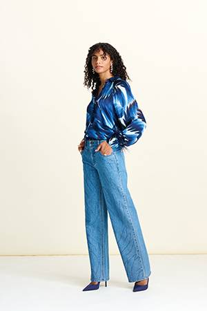 Feathers blouse blue Pom Amsterdam