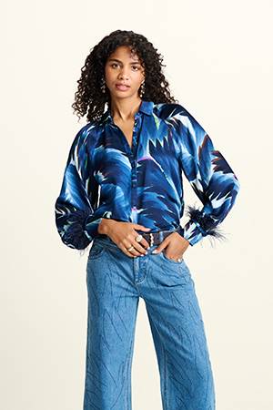 Feathers blouse blue Pom Amsterdam