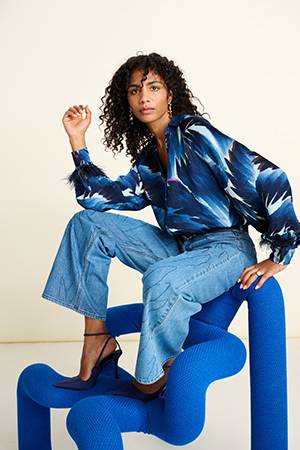 Feathers blouse blue Pom Amsterdam