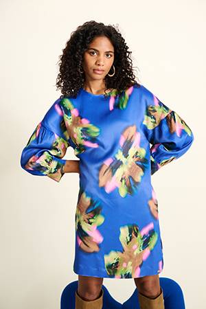 Satin dress butterfly blue multi Pom Amsterdam